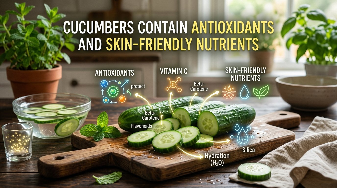 cucumbers contain antioxidants and skin-friendly nutrients